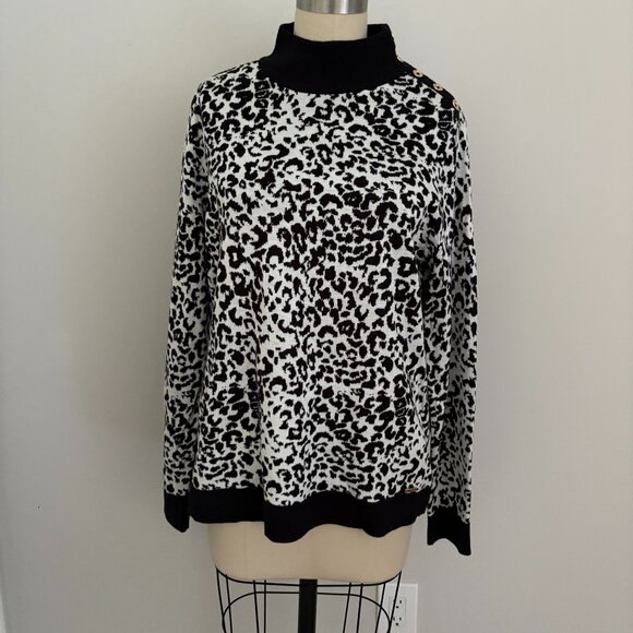 Calvin Klein Animal Print Sweater Mockneck Women Long Sleeves Large - Picture 1 of 6